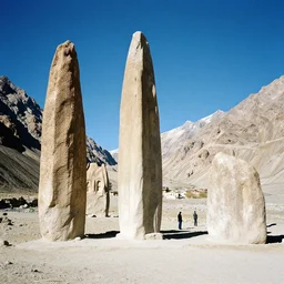 valley of flowers, high and small monoliths, one man, renaissance, film grain, bright colors, zancan, high detailed,