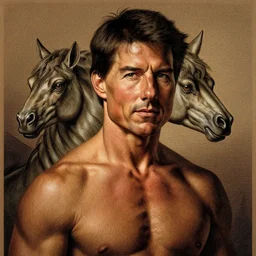 a centaur, chimera, tom cruise torso, head, tom cruise, tom cruise, tom cruise, majestic matte painting, by Beeple, Gustave Dore, Artstation, CGsociety, Tom Cruise