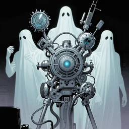 comic book illustration, the ghosts in the machine, cyberpunk concept art by artgerm and Alphonse Mucha and Moebius, highly detailed, intricate, sci-fi, sharp focus, Trending on Artstation HQ, deviantart