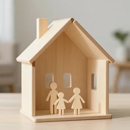 a family made out of wood in a normal house