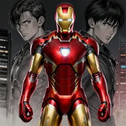 full body highly - detailed cyberpunk ironman by takeshi obata and yusuke murata, colored by udon comics, trending artstation and cgsociety, beautiful face, volumetric lighting, rule of thirds, unreal engine, centered subject, octane render, pencil and ink, city in the background, dark colors, intricate details, sharp face, boxing gloves