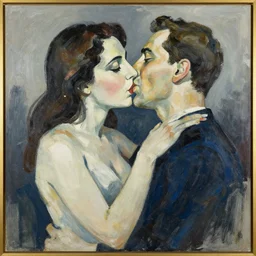 a man and a woman kissing tachisme artwork