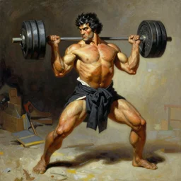 painting of a samurai lifting weights by Frank Frazetta