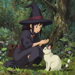 a Rendering of a witch and a cat, inspired by Makoto Shinkai, fantasy matte painting, trending on deviantart and unreal engine, highly detailed,