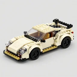 CAD render of LEGO brick instructions for car, matte colors, bricks outlined