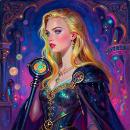 side portrait, imogen poots, paladin, gloomhaven, psychedelic, neon, luminescent, baroque oil painting margot robbie ln illustration concept art lotr anime key visual gapmoe kuudere bokeh trending pixiv by victo ngai fanbox greg rutkowski makoto shinkai takashi takeuchi studio ghibli
