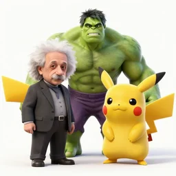 still medium shot of albert einstein yellow hulked pikachu monster by cory walker and ryan ottley and jack kirby and barry windsor - smith, comic, illustration, photo real
