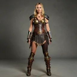full length portrait photograph of a margot robbie as a steampunk amazon warrior. Extremely detailed. 8k