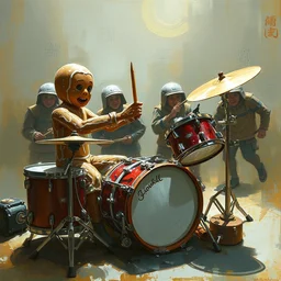 gingerbread man plays the drums, concept painting by greg rutkowski, artgerm, ruan jia