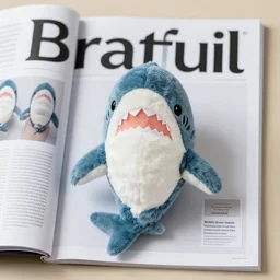 advert, magazine, studio bratiful photograph of a plush shark