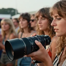 photorealistic documentary style close macro up cinematography of sexy ladies who follow jambands at the 1 9 9 9 woodstock festival. shot on film with a angenieux 1 2 - 1 2 0 mm zoom lens shot at magic hour by cinematographers, malcolm hart, don lenzer, michael margetts, david myers, richard pearce, michael wadleigh