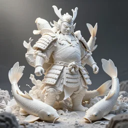 subsurface scattering, white, koi, samurai deity with lobster armor, by jesper ejsing, justin gerard, tomasz alen kopera, cgsociety and fenghua zhong, highly detailed, rim light, cinematic lighting, illustration, art, octane render, very coherent, cinematic, hyper realism, high detail, octane render, 8 k