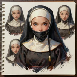 asset sheet, material study, ( chibi caricature ) ninja nuns by hildabrlnt