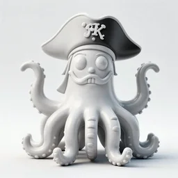 3 d render of a sculpture of a pirate full of tentacles, no colors, white and black, plastic, 4 k, 8 k, hd,