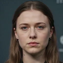film still close - up shot of greta thunberg with facial piercings and tattoos giving a speech in a crowded train station eating pizza, smiling, the sun is shining. photographic, photography