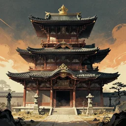 ancient japanese structure, epic retrowave art, trending on art station