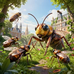 overgrown london taken over by giant insects, highly detailed, 4k, HDR, award-winning, artstation, octane render