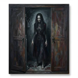 there's a nightmare in my closet, insanely detailed, sci - fi, abstract horror, surrealistic painting