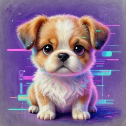 Highly detailed pastel painting of a chibi puppy, detailed cyberpunk glitchcore synthwave art, trending on ArtStation