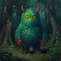 rob gonsalves painting of a strange monster in a forest