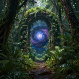 portal from a jungle to the universe, by greg rutkowski, by jean deville, highly detailed, hdr, 4 k