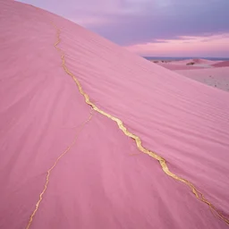 deep pink dry oasis with gold veins, kintsugi, twilight, eerie, pastel colors, 8 k hd, very detailed, high quality