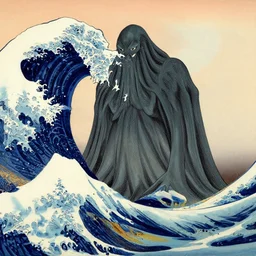 cthulhu at the edo, painting by katsushika hokusai