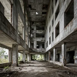 a beautiful detailed rendering of city abandoned hotel corridor industrial architecture nature architecture building urbex unfinished building by owen d. pomery, laser crystal, archdaily, wallpaper, highly detailed, trending on artstation.