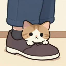 a cat hiding inside a shoe, cute art
