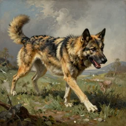 a beautiful artwork of a scary wild dog stalking its prey, by August Friedrich Schenck, featured on artstation