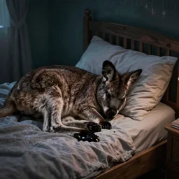 possum sleeping in its bed at his bedroom, having a nightmare,  dark fantasy, trending on artstation
