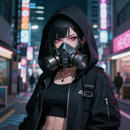 cyberpunk anime girl in hoodie, cyberpunk gas mask, potrait, street night, grafity, beautiful face, grafity, arcane, action, tokyo street, detail, good face, pose model, concept art, in style of arcane, in style of yoji shinkawa, pan ren wei, col price, atey ghailan, by greg rutkowski, aesthetic