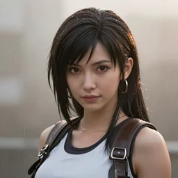 Beautiful riveting Tifa Lockhart portrait, face centered portrait, Confident, fog, rain, volumetric lighting, beautiful, golden hour, sharp focus, ultra detailed, conceptartworld by Leesha Hannigan, Ross Tran, Thierry Doizon, Kai Carpenter,Ignacio Fernández Ríos