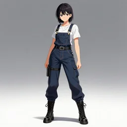 full body pose, hd, manga anime portrait of a beautiful woman in combat boots and overalls, in ishikawa ken style detailed trending award winning on flickr artstation,