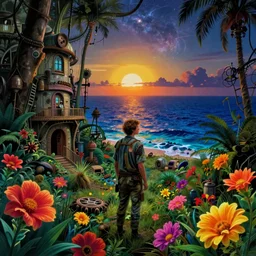 abandoned by tom wright, at dusk galactic sea at dawn thermal imaging flowers steampunk junglepunk, archdaily, wallpaper, highly detailed, trending on artstation.