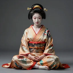 an android geisha in a lotus position wearing a flowing kimono and tattoos, octane render, unreal engine, 8 k, cinematic, artwork by ilya kuvshinov