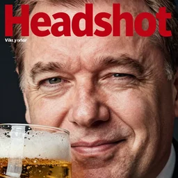 headshot magazine cover photo of communist viktor orban winking with beer, close - up on face, detailed eyes, studio lighting