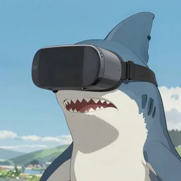 shark wearing vr glasses, by makoto shinkai, greg rutkowski, artstation, high detailed, cgsociety,