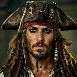 close - up portrait of a pirate in a pirate hat, tanned, with a gray beard, concept art, icon of game