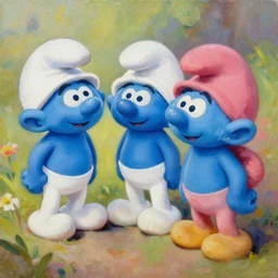 a beautiful rendition of the smurfs, digital painting, oil on canvas