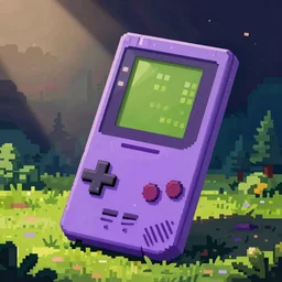 purple gameboy handheld console, pixelart