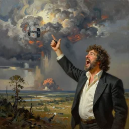 bob ross painting armageddon and screaming