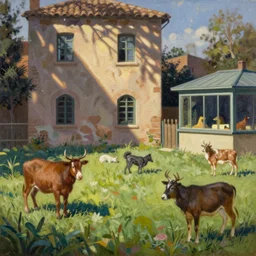 tuscan petting zoo with creatures by shaun tan, oil on canvas by edward hopper,