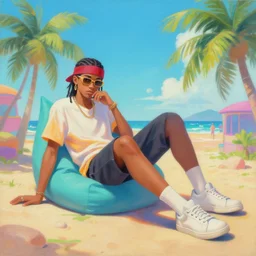 beautiful painting of hiphop solarpunk summertime chill, by dao le trong, trending on artstation, 8 k, masterpiece, graffiti paint, fine detail, full of color, intricate detail, golden ratio illustration, face enhance
