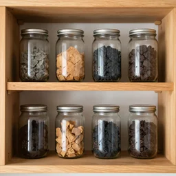 keeping multiple universes in jars on a wooden shelf, 4 k, photorealistic