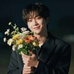 portrait of a kpop star, smiling with flowers in hands. sharp focus, cinematic pose, cinematic lighting, unreal engine render. art by josan gonzales and moebius and deathburger.
