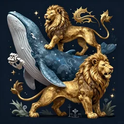 heraldic lion with the back part of the body of a whale, and the front of a lion, 4 k, epic fantasy, trending on artstation, intricate, epic, 8 k, detailed