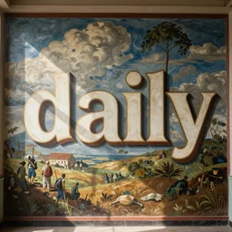 the word daily!!!!!!!!!!!!!!!!!!!!!!!! depicted in a socialist realist mural
