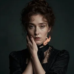 detailed cinematic moody colors studio portrait of the memories of a victorian lady with a sensual pose, high quality by jeremy mann, only one head single portrait