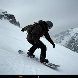 a trail-cam picture of sauron snowboarding